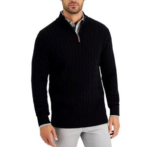 Club Room NEW Men's Cable Knit Quarter-Zip Sweater Black XL Pima Cotton